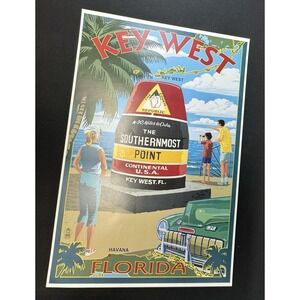 Lantern Press Key West Florida Southernmost Point Retro Travel Wall Art Print